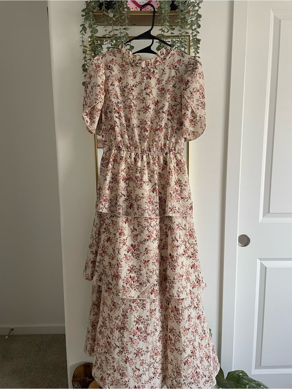 Cream Dress with Dusty Rose Floral Print